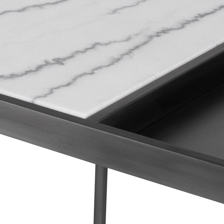 Corbett Side Table-Nuevo-NUEVO-HGNA525-Side TablesWhite Marble & brushed stainless base-4-France and Son