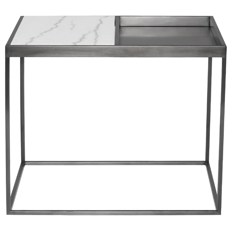 Corbett Side Table-Nuevo-NUEVO-HGNA525-Side TablesWhite Marble & brushed stainless base-2-France and Son