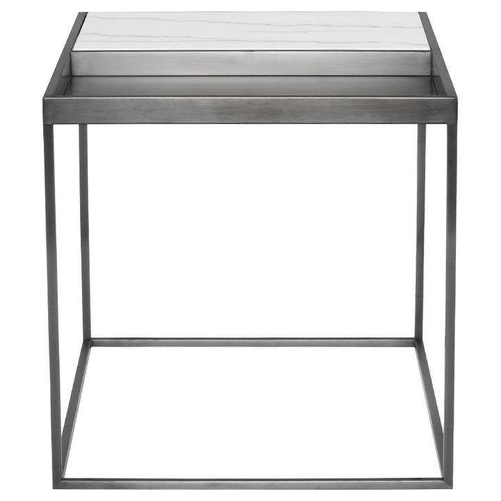 Corbett Side Table-Nuevo-NUEVO-HGNA525-Side TablesWhite Marble & brushed stainless base-3-France and Son