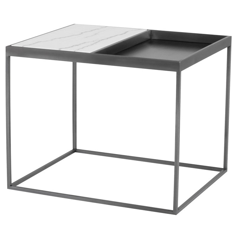 Corbett Side Table-Nuevo-NUEVO-HGNA525-Side TablesWhite Marble & brushed stainless base-1-France and Son