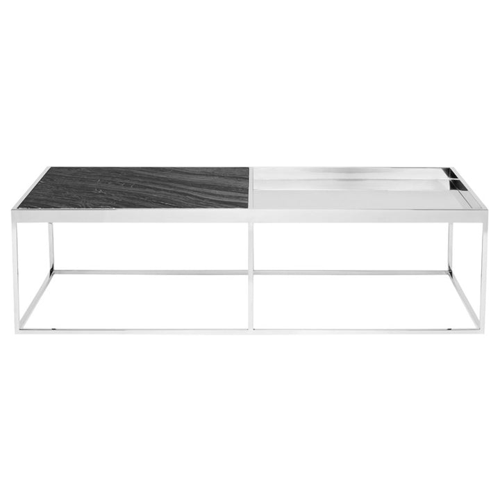 Corbett Coffee Table-Nuevo-NUEVO-HGNA531-Coffee TablesRectangle-White Marble & brushed stainless base-10-France and Son