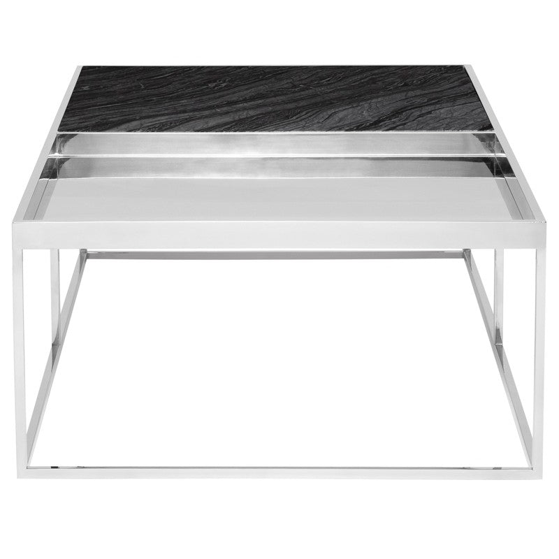 Corbett Coffee Table-Nuevo-NUEVO-HGNA531-Coffee TablesRectangle-White Marble & brushed stainless base-11-France and Son