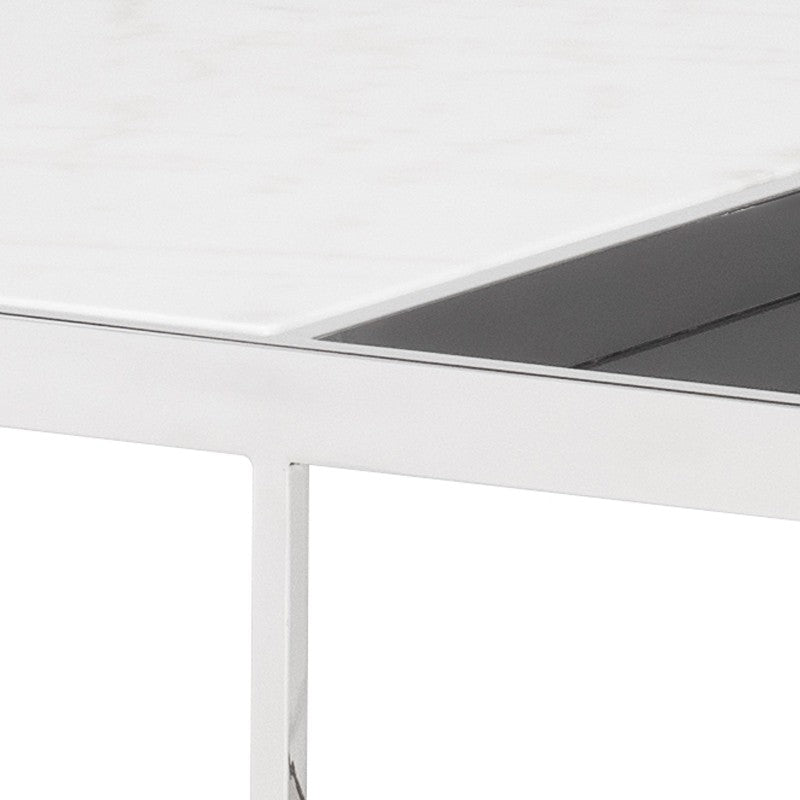 Corbett Coffee Table-Nuevo-NUEVO-HGNA531-Coffee TablesRectangle-White Marble & brushed stainless base-18-France and Son
