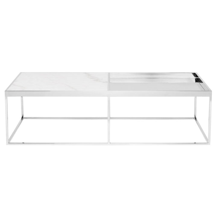 Corbett Coffee Table-Nuevo-NUEVO-HGNA531-Coffee TablesRectangle-White Marble & brushed stainless base-16-France and Son