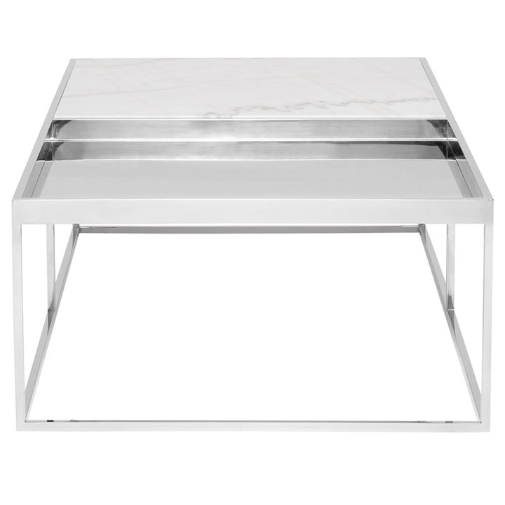 Corbett Coffee Table-Nuevo-NUEVO-HGNA531-Coffee TablesRectangle-White Marble & brushed stainless base-17-France and Son