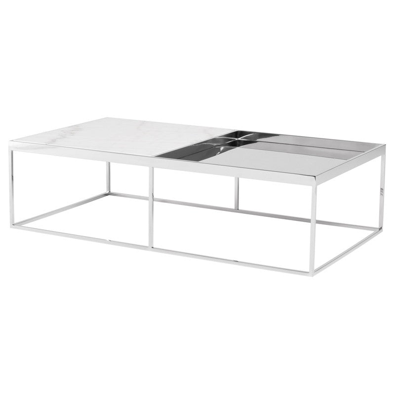 Corbett Coffee Table-Nuevo-NUEVO-HGNA531-Coffee TablesRectangle-White Marble & brushed stainless base-15-France and Son