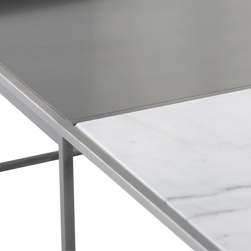 Corbett Coffee Table-Nuevo-NUEVO-HGNA531-Coffee TablesRectangle-White Marble & brushed stainless base-6-France and Son