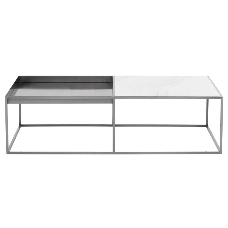 Corbett Coffee Table-Nuevo-NUEVO-HGNA531-Coffee TablesRectangle-White Marble & brushed stainless base-4-France and Son
