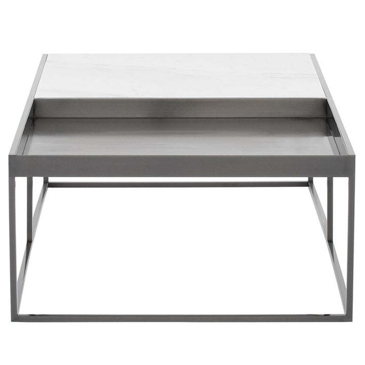 Corbett Coffee Table-Nuevo-NUEVO-HGNA531-Coffee TablesRectangle-White Marble & brushed stainless base-5-France and Son