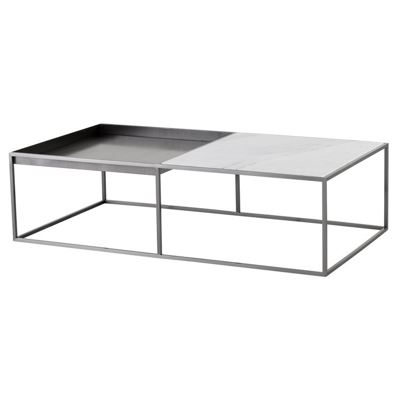 Corbett Coffee Table-Nuevo-NUEVO-HGNA531-Coffee TablesRectangle-White Marble & brushed stainless base-1-France and Son