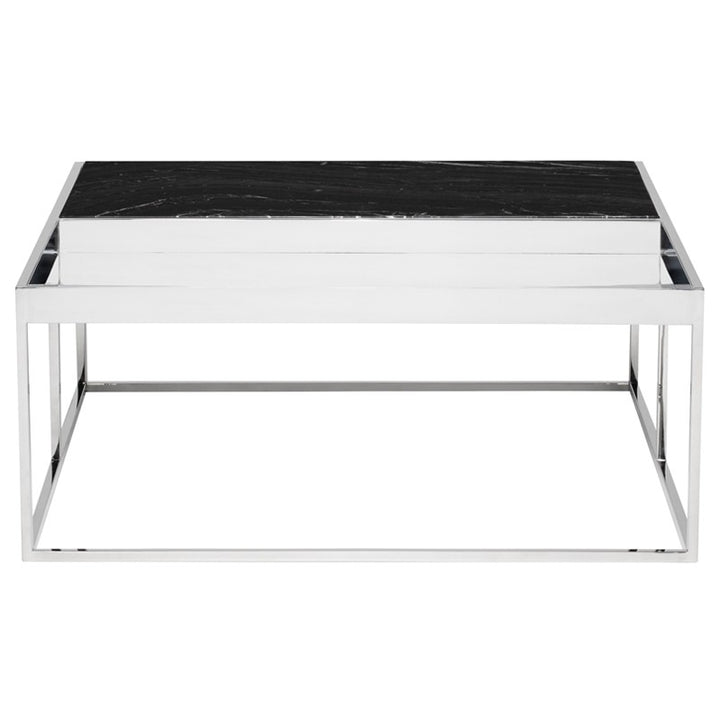 Corbett Coffee Table-Nuevo-NUEVO-HGNA531-Coffee TablesRectangle-White Marble & brushed stainless base-29-France and Son