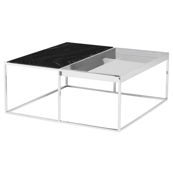 Corbett Coffee Table-Nuevo-NUEVO-HGNA533-Coffee TablesSquare-black wood vein marble & polished stainless base-27-France and Son