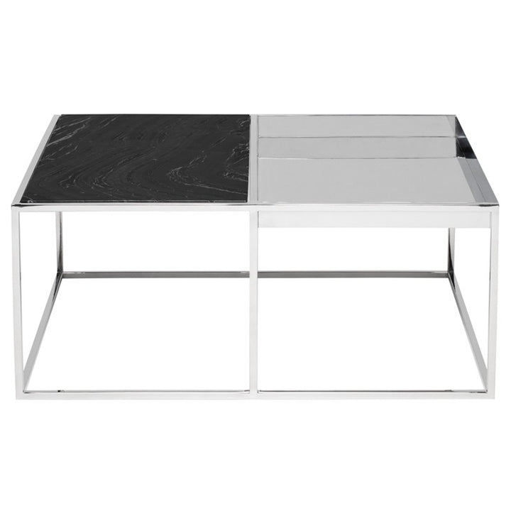 Corbett Coffee Table-Nuevo-NUEVO-HGNA531-Coffee TablesRectangle-White Marble & brushed stainless base-28-France and Son