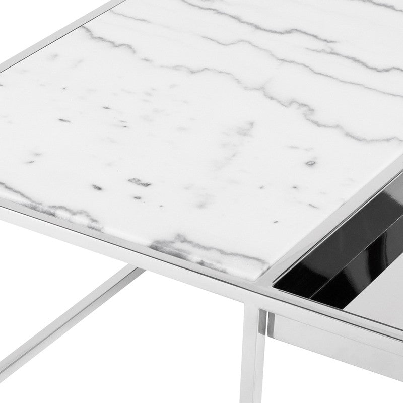 Corbett Coffee Table-Nuevo-NUEVO-HGNA531-Coffee TablesRectangle-White Marble & brushed stainless base-34-France and Son