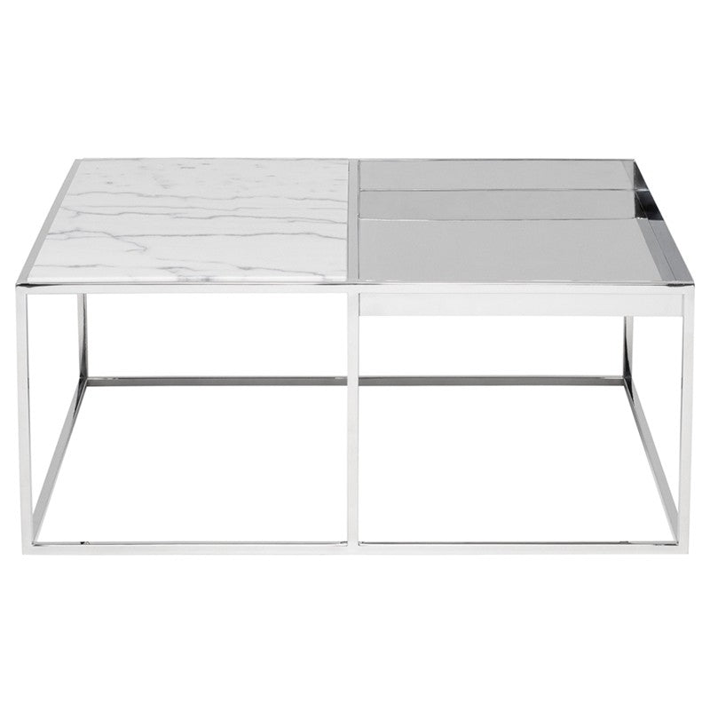 Corbett Coffee Table-Nuevo-NUEVO-HGNA531-Coffee TablesRectangle-White Marble & brushed stainless base-32-France and Son