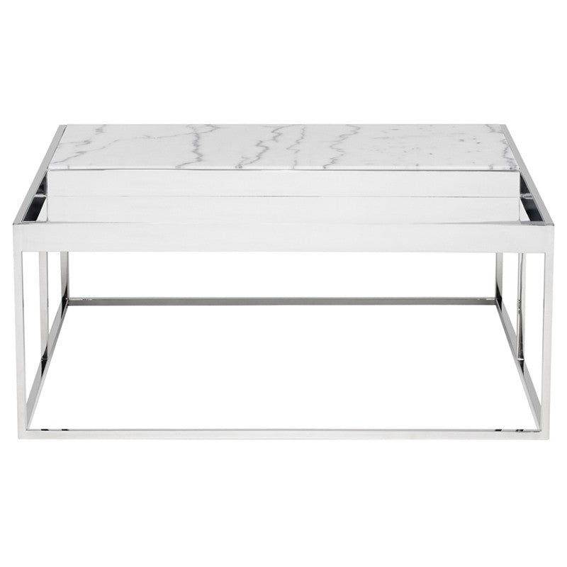 Corbett Coffee Table-Nuevo-NUEVO-HGNA531-Coffee TablesRectangle-White Marble & brushed stainless base-33-France and Son