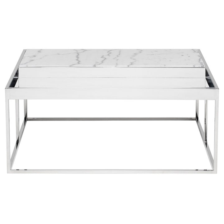 Corbett Coffee Table-Nuevo-NUEVO-HGNA531-Coffee TablesRectangle-White Marble & brushed stainless base-33-France and Son