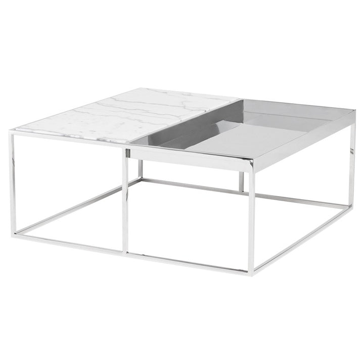 Corbett Coffee Table-Nuevo-NUEVO-HGNA531-Coffee TablesRectangle-White Marble & brushed stainless base-31-France and Son
