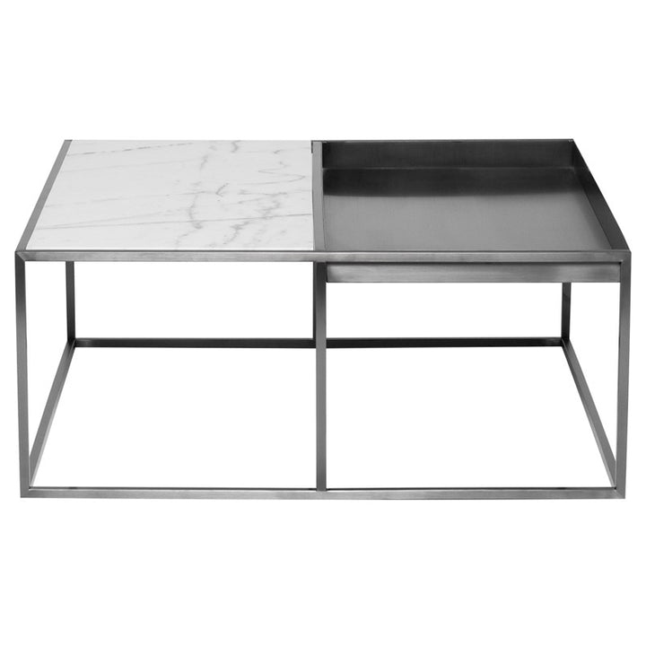 Corbett Coffee Table-Nuevo-NUEVO-HGNA531-Coffee TablesRectangle-White Marble & brushed stainless base-24-France and Son