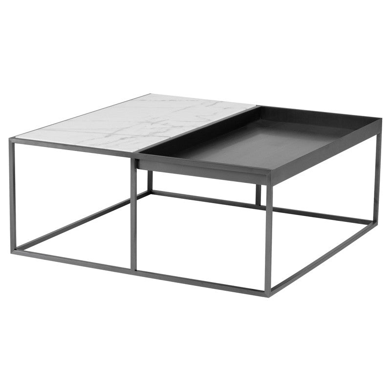 Corbett Coffee Table-Nuevo-NUEVO-HGNA531-Coffee TablesRectangle-White Marble & brushed stainless base-23-France and Son