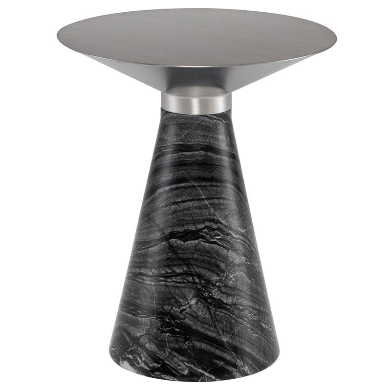 Iris Side Table-Nuevo-NUEVO-HGNA551-Side TablesMedium-brushed stainless-black wood vein marble-53-France and Son