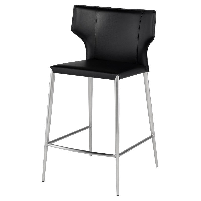 Wayne Counter Stool-Nuevo-NUEVO-HGND145-Bar StoolsBrushed stainless legs-Black-25-France and Son