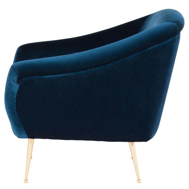 Lucie Occasional Chair-Nuevo-NUEVO-HGSC287-Lounge ChairsMidnight blue & brushed gold legs-6-France and Son