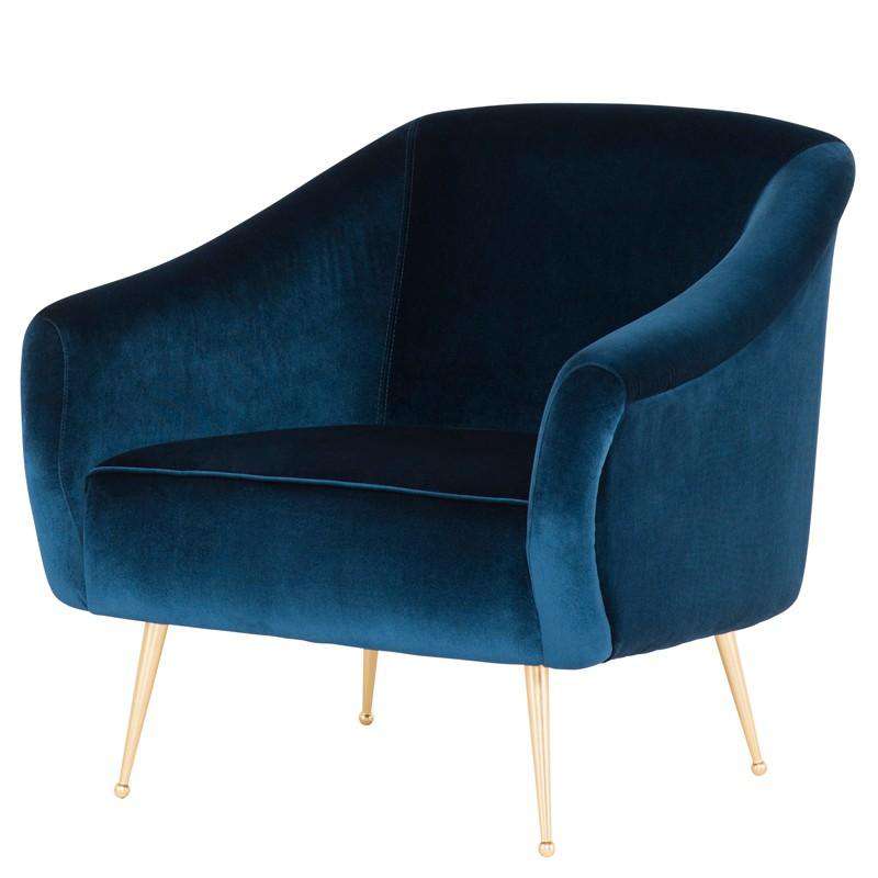 Lucie Occasional Chair-Nuevo-NUEVO-HGSC287-Lounge ChairsMidnight blue & brushed gold legs-1-France and Son