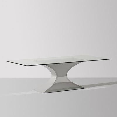 Praetorian Dining Table-Nuevo-NUEVO-HGSX222-Dining TablesSmall-polished stainless-clear tempered glass-2-France and Son