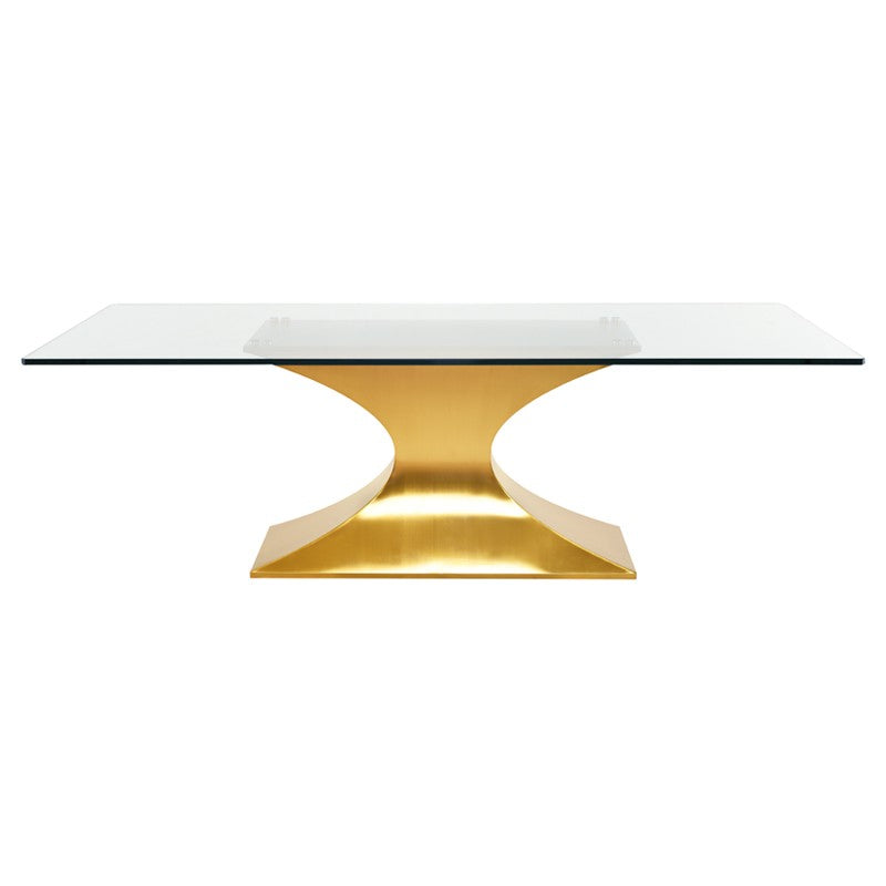 Praetorian Dining Table-Nuevo-NUEVO-HGSX222-Dining TablesSmall-polished stainless-clear tempered glass-6-France and Son