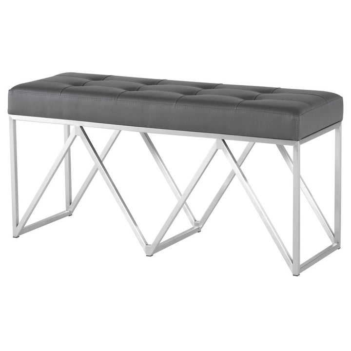 Celia Bench-Nuevo-NUEVO-HGSX276-Benchesgrey naugahyde seat & brushed stainless base-7-France and Son