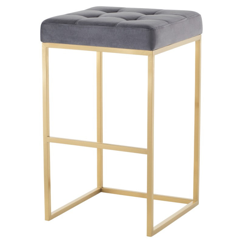 Chi Bar Stool-Nuevo-NUEVO-HGSX486-Bar StoolsTarnished Silver velour & brushed gold frame-8-France and Son