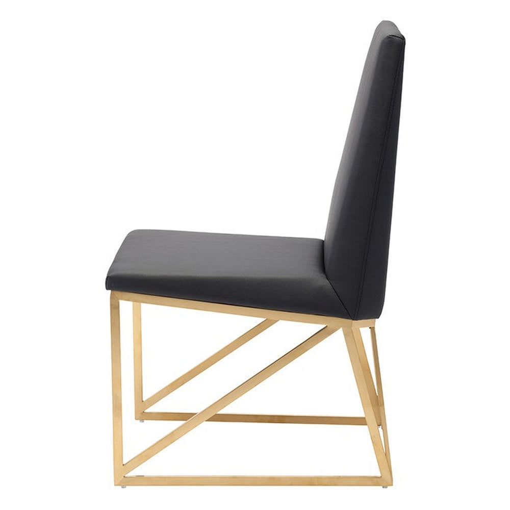 Caprice Dining Chair-Nuevo-NUEVO-HGTB317-Dining Chairsbrushed gold frame-black naugahyde-2-France and Son