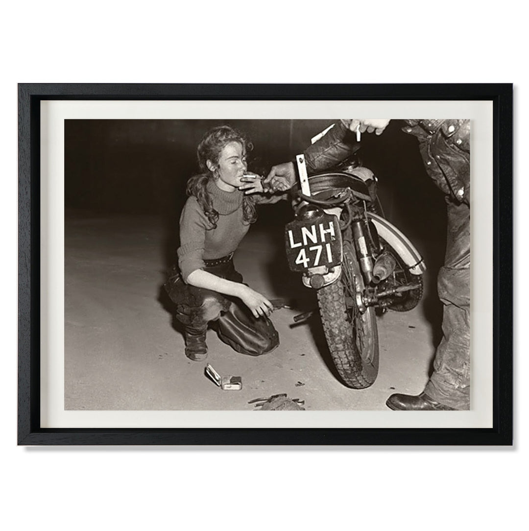 Girl With Triumph & Roll Up-Smith & Co-SMITH-Girl With Triumph & Roll Up20"BLK2"WHTMATT-Wall Art20"x 16"-Black-2"� White Matt-3-France and Son