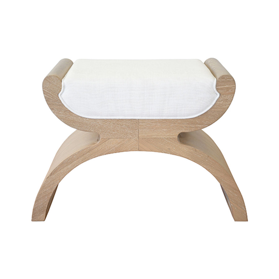 Janna Curved Base Stool with White Linen Cushion-Worlds Away-WORLD-JANNA CO-Stools & OttomansCerused Oak-1-France and Son