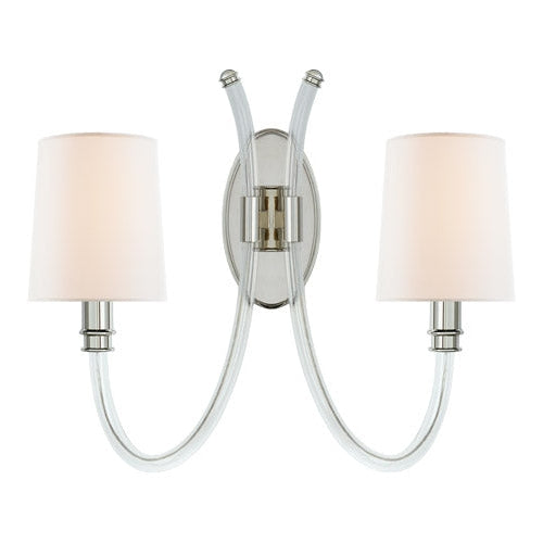Clayton Double Sconce-Visual Comfort-VISUAL-JN 2030CG/PN-L-Wall LightingCrystal and Polished Nickel-1-France and Son