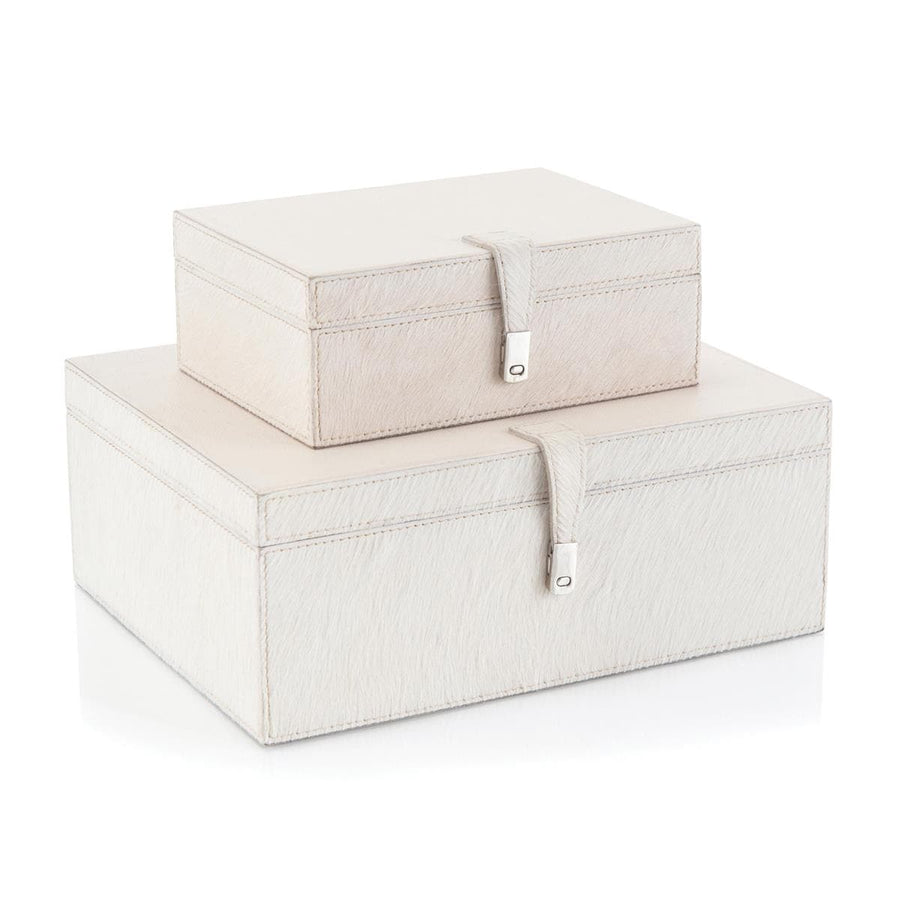 Cream Leather Boxes - Set Of 2-John Richard-JR-JRA-10945S2-Baskets & Boxes-1-France and Son