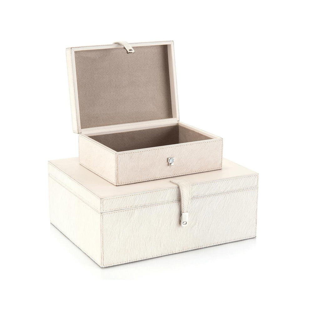 Cream Leather Boxes - Set Of 2-John Richard-JR-JRA-10945S2-Baskets & Boxes-2-France and Son