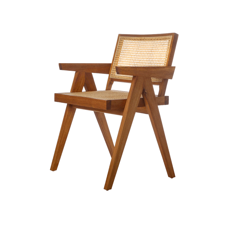 Jeanneret Dining Armchair with Cane Seat and Back