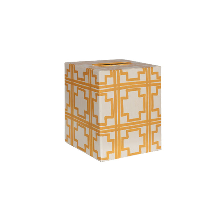 Kleenex Box Patterns-Worlds Away-WORLD-KBSQUAREDY-Baskets & BoxesKleenex Cream W Yellow Squares-5-France and Son