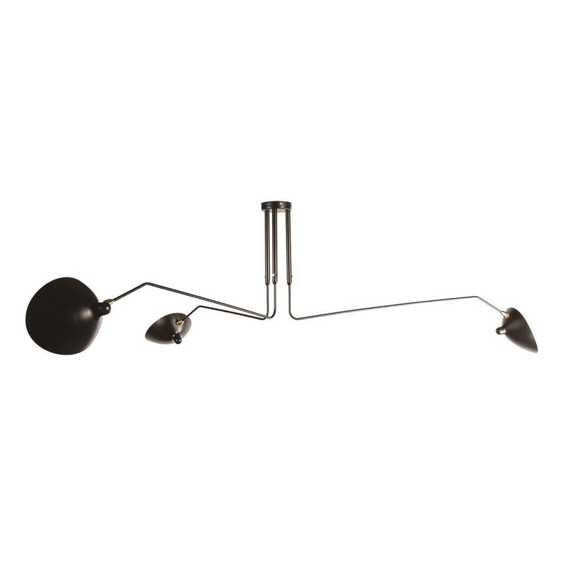 Mid Century Three-Arm MCL-R3 Ceiling Lamp-France & Son-LBC016BLK-ChandeliersBlack-3-France and Son