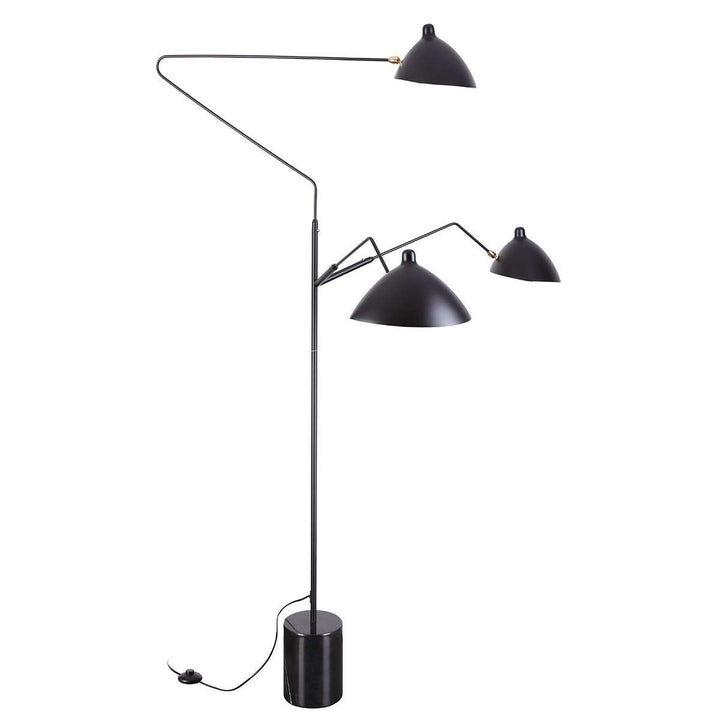 Mid Century Three-Arm MFL-3 Floor Lamp with Marble Base-France & Son-LBF024BLK-Floor Lamps-3-France and Son