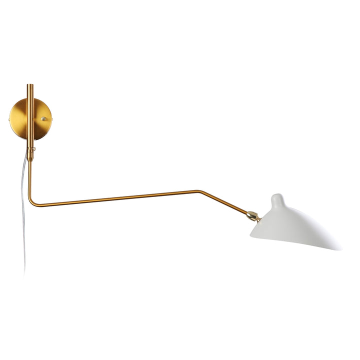 Serge MSC-R1C Rotating Sconce - One Curved Arm-France & Son-LBW015BRSWHTD-Wall LightingWhite / Brass-8-France and Son