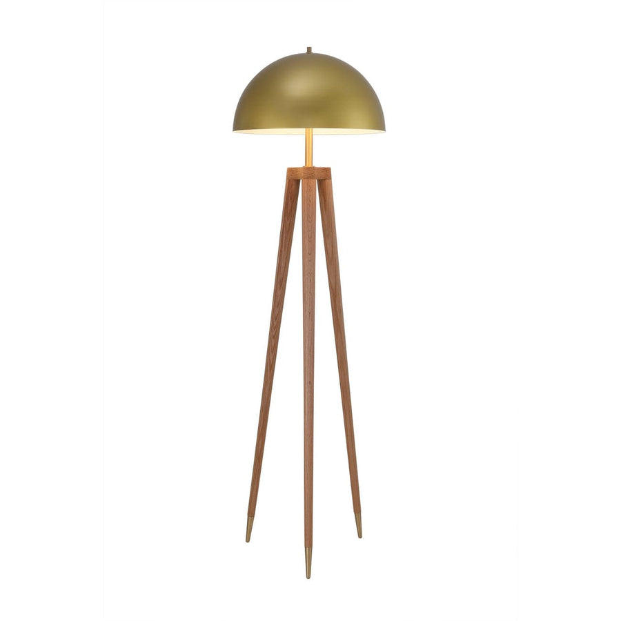 Brass Dome Floor Lamp with Wooden Tripod Base-France & Son-LM1601FBRS-Floor Lamps-1-France and Son