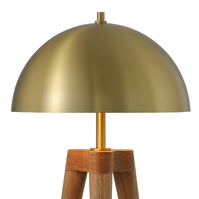 Brass Dome Table Lamp with Wooden Tripod Base-France & Son-LM1601TBRS-Table Lamps-2-France and Son