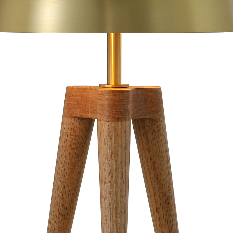 Brass Dome Table Lamp with Wooden Tripod Base-France & Son-LM1601TBRS-Table Lamps-3-France and Son