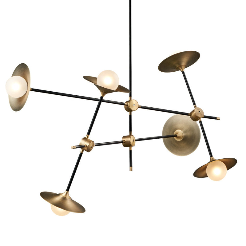 Modern Collared Baton Chandelier - Large-France & Son-LM3596PBLKBRS-Chandeliers-3-France and Son