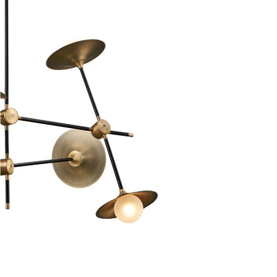 Modern Collared Baton Chandelier - Large-France & Son-LM3596PBLKBRS-Chandeliers-5-France and Son