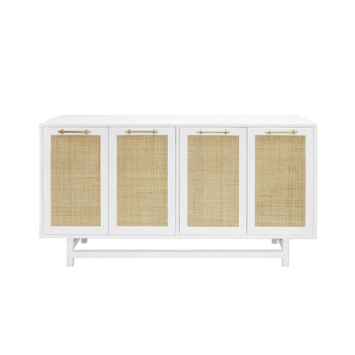 Macon Four Door Cabinet With Cane Door Fronts-Worlds Away-WORLD-MACON WH-Sideboards & CredenzasMatte White-Brass-11-France and Son