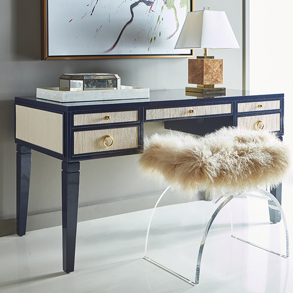 Marlowe Lucite Ached Stool With Cushion-Worlds Away-WORLD-MARLOWE MON-Stools & OttomansMONGOLIAN FUR-2-France and Son
